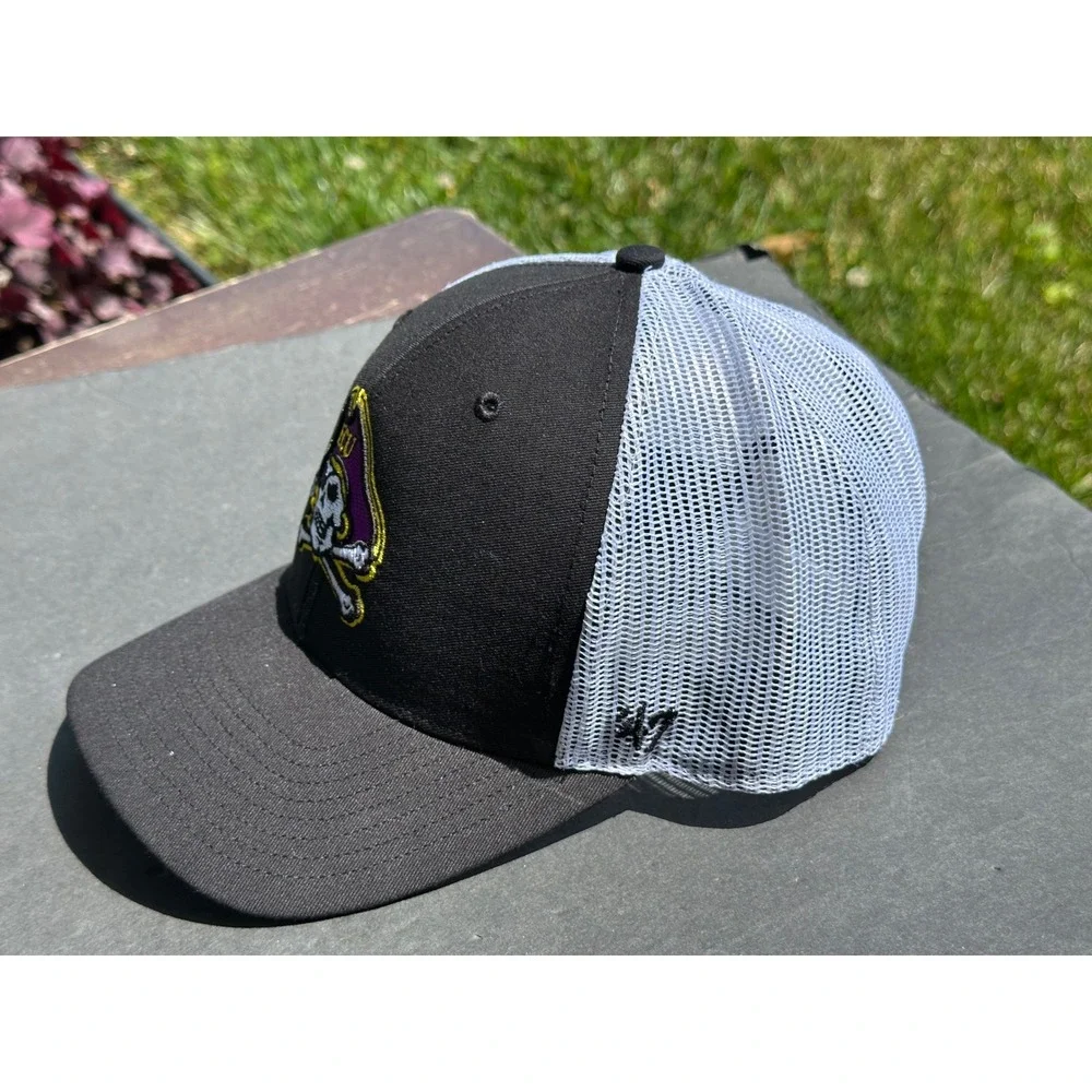 47 Brand ECU Pirates‎ Trucker Hat Men's Black White Snapback Mesh Cap OSFA